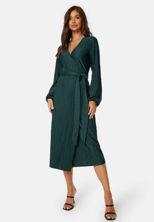 BUBBLEROOM Pleated Wrap Midi Dress Dark green S
