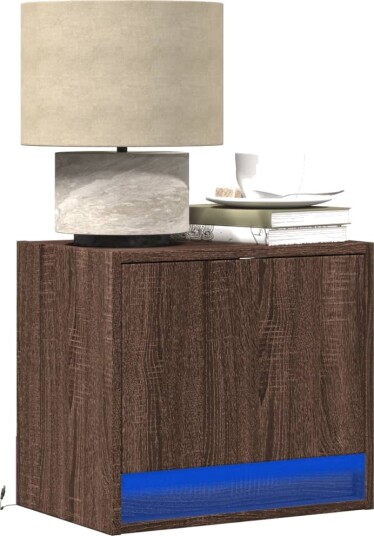  Vegghengte nattbord med LED-lys 2 stk brun eik 8721102966538