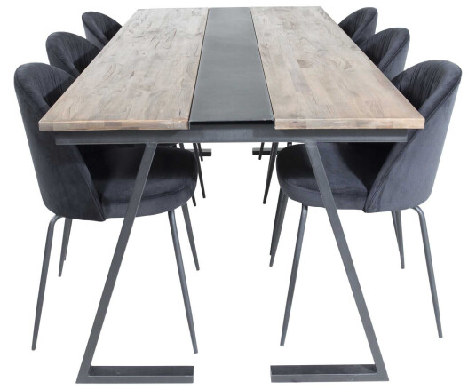Venture Design Jakarta & Wrinkles spisegruppe Natur/svart 6 st stoler & bord 200 x 90 cm