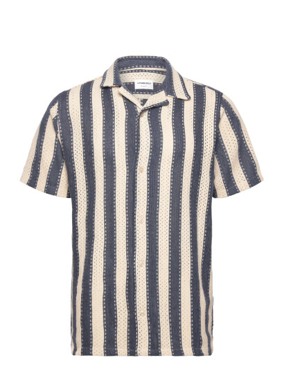 Lindbergh Bold Striped Resort Shirt S/S Navy L Lindbergh Bold Striped Resort Shirt S/S Navy L