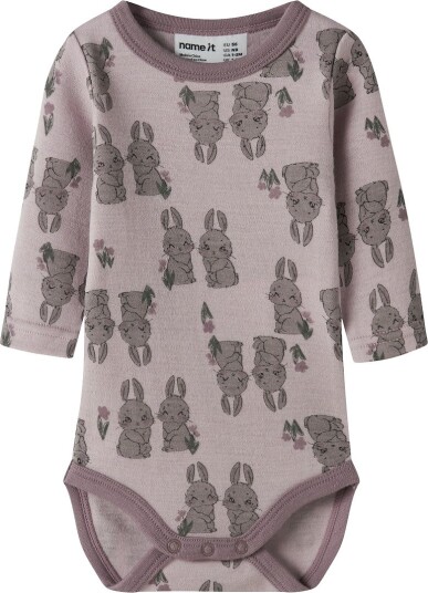 Name It NbfWillow Ull Body Langermet Rosa Kaniner 80
