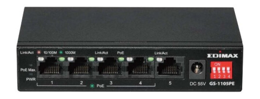 Edimax Lang rekkevidde 5-port Gigabit PoE+-bryter med 4 PoE+-porter og DIP-bryter