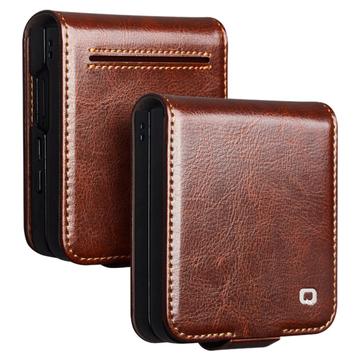 Qialino Samsung Galaxy Z Flip7 Classic Lommebok deksel I Lær   Mørkebrun