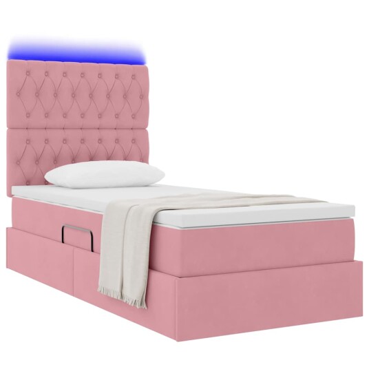 Seng med lagring og LED med madrass Rosa 90 x 190 cm Fløyel