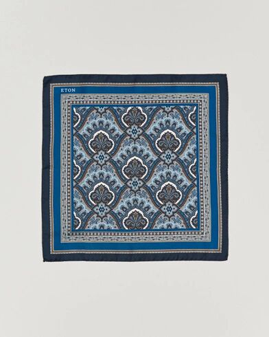 Eton Silk Paisley Print Pocket Square Blue