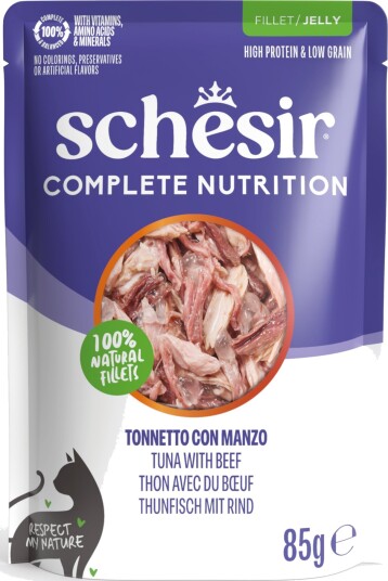 Schesir Våtfôr Sparepakke Complete Nutrition Filet I Gelé Tunfisk Med Okse 24 X 85 G