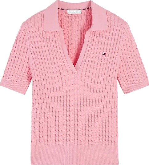 Tommy Hilfiger Cotton Cable Fine Gg Ss Polo   CARNATION PINK   XL