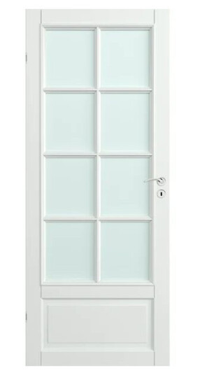 Scanflexdøra Skjold Sprossedør 2x4 Ruter. Malt I Hvit Ncs S0502-Y. Dørbladmål: 826x2040.