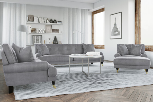 Loveseat Webber Fløyel Sølvgrå|Messing