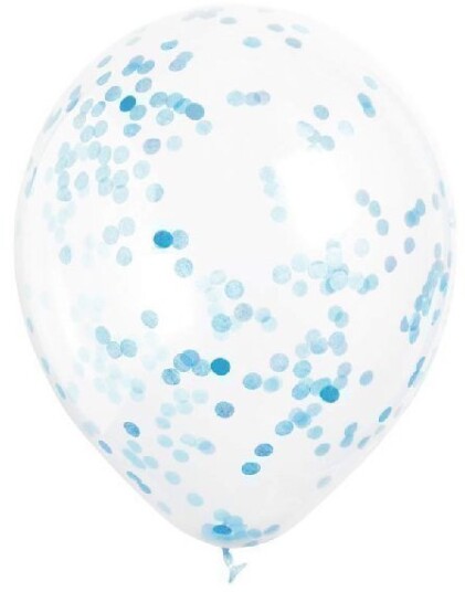 6 stk 30 cm Gjennomsiktige Ballonger med Lys Blå Konfetti