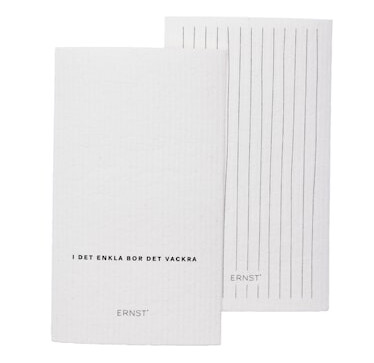 Oppvaskklut 2-pakning 15 x 25 cm Sitat/Stripe Hvit
