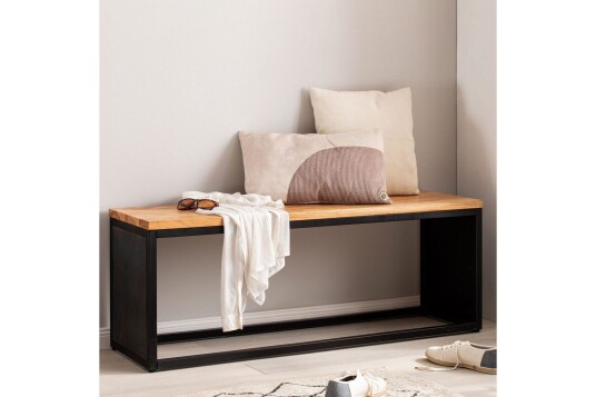 Benke Wohnling Industriell massivtre akasie sete steinlook metallramme Benke Wohnling Industriell massivtre akasie sete steinlook metallramme