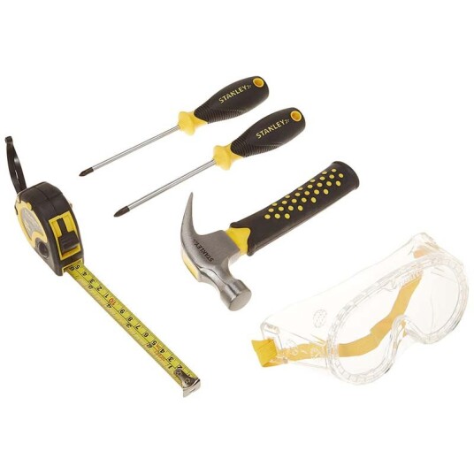 Stanley Jr Set 4 - 5 pc. Toolset Phillips Screwdriver no.1 Phillips Screwdriver no.2 Hammer Tape Measure Safety Goggles