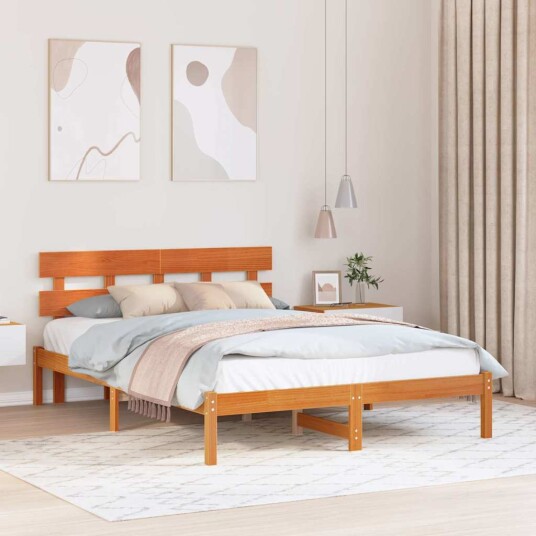  Sengestamme med hodegjerde Brun 150 x 200 cm Massivt furutre