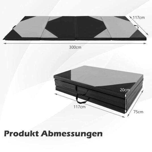 Sammenleggbar treningsmatte laget av kunstskinn med borrelås og amp Bærehåndtak 300 x 117 x 5 cm grå