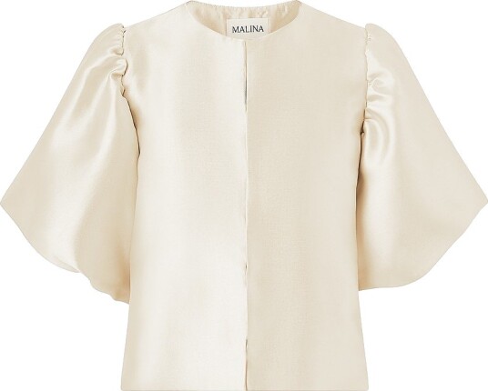 By Malina   Bluse Cleo Puff Sleeve Satin Blouse   Hvit