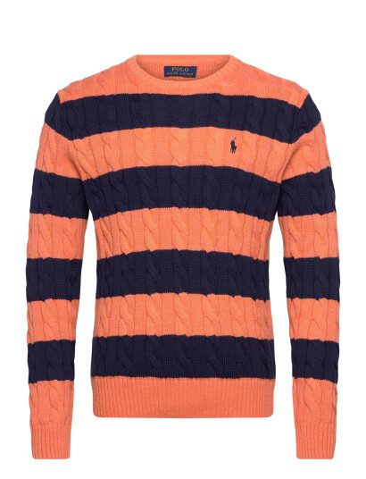 Polo Ralph Lauren Cable Knit Striped Cotton Sweater Orange L Polo Ralph Lauren Cable Knit Striped Cotton Sweater Orange L