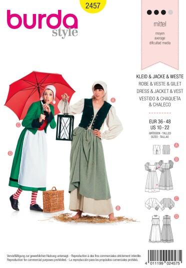 Burda 2457 - Kjole, jakke og vest EUR: 36-48, US: 10-22