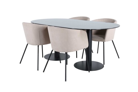 Venture Design Pillan & Berit spisegruppe Beige/svart 4 stoler & bord 180 x 100 cm