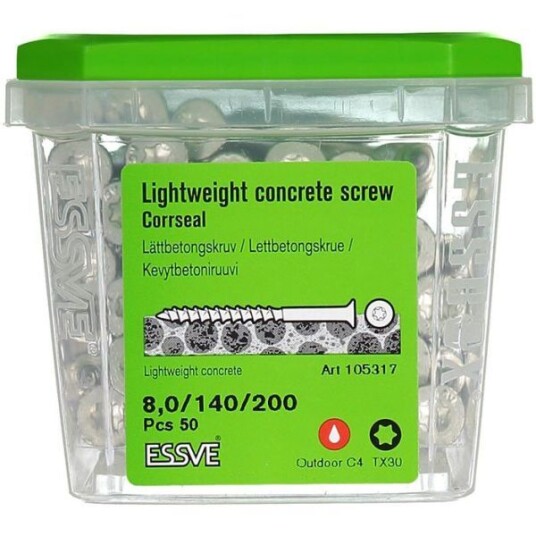 ESSVE CorrSeal TX30 Lettbetongskrue 8,0x200mm, 50-pakning ESSVE CorrSeal TX30 Lettbetongskrue 8,0x200mm, 50-pakning