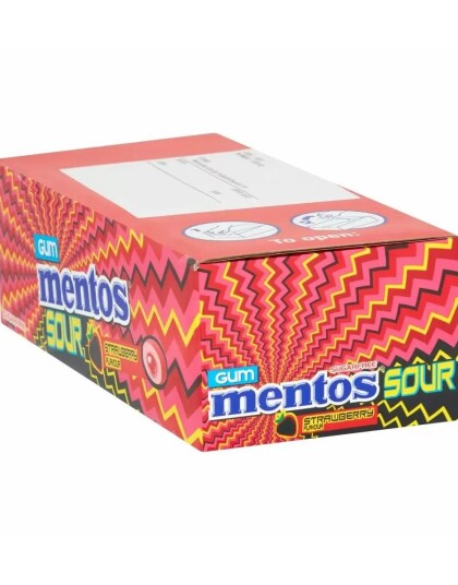 10 stk Mentos Sugarfree Sour Strawberry Gum   Sur Sukkerfri Tyggegummi med Jordbærsmak   Hel Eske 300g