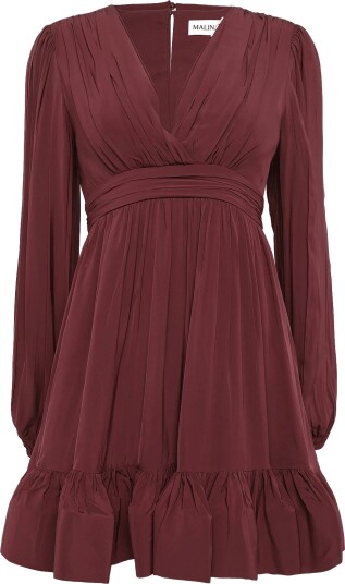 Malina Jadie V Neck Ruffled Mini Dress   Burgundy   34