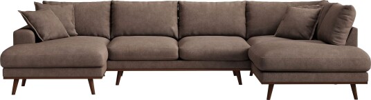 Copenhagen Premium 5 personers Højrevendt U formet Dyb Sofa med Divan og Chaiselong i Stoff Mørkebrun