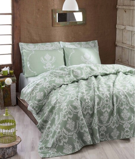 Eponj Home Sengeteppe Enkelt 160x235 cm Grønn/Hvit