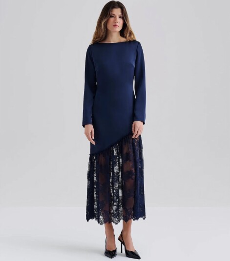 Malina Suki Diagonal Cut Lace Midi Dress Navy 42 Malina Suki Diagonal Cut Lace Midi Dress Navy 42