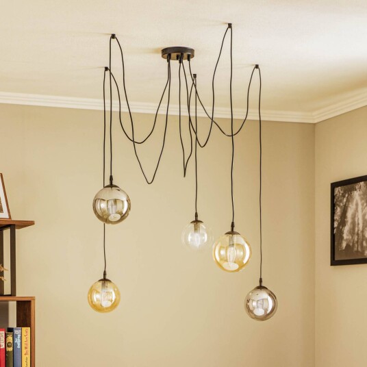 EMIBIG LIGHTING Glassy pendellampe 5-lys svart grafitt/amber/klar E14 EMIBIG LIGHTING Glassy pendellampe 5-lys svart grafitt/amber/klar E14