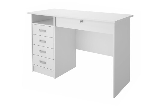Skrivebord Praxia 109 cm med Oppbevaring Skuffer + Hyller   Hvit