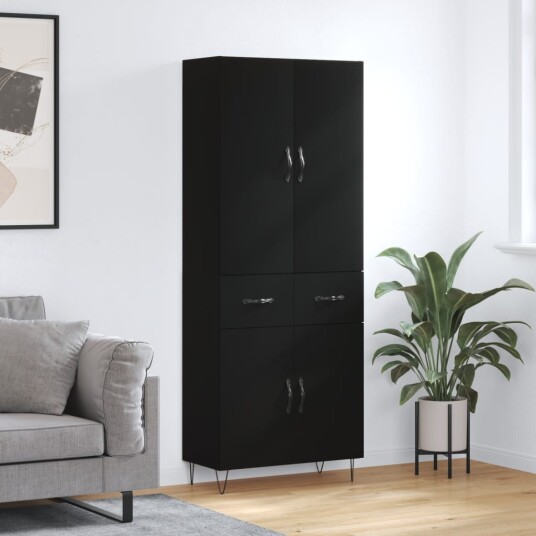 vidaXL Highboard svart 69,5x34x180 cm konstruert tre 8720845476007