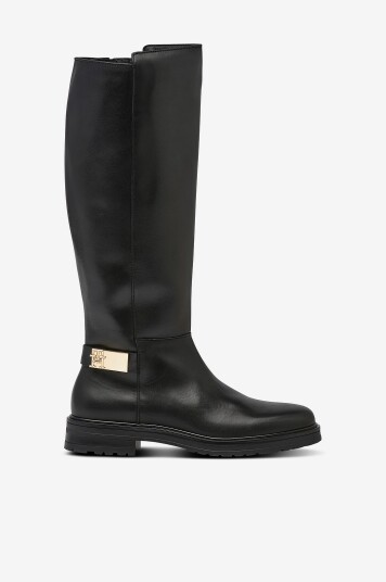 Tommy Hilfiger Støvler TH Logo Leather Long Boot Svart