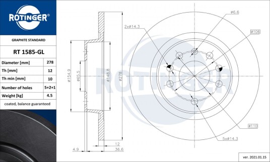 Bremseskive ROTINGER RT 1585-GL