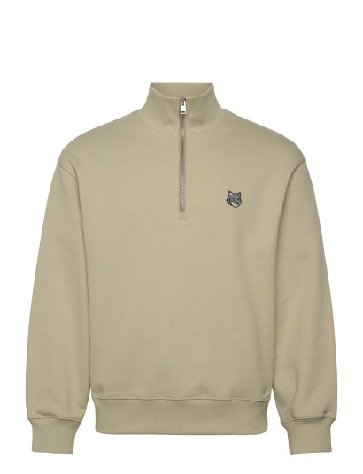 Maison Kitsune Fox Head Comfort Half Zip Sweatshirt Khaki green XL Maison Kitsune Fox Head Comfort Half Zip Sweatshirt Khaki green XL