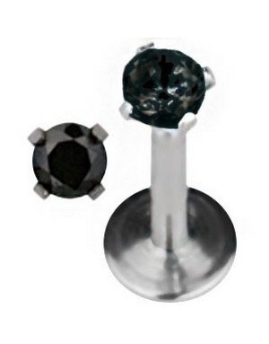 Aab Round Diamond Labret Piercing med Svart Sten
