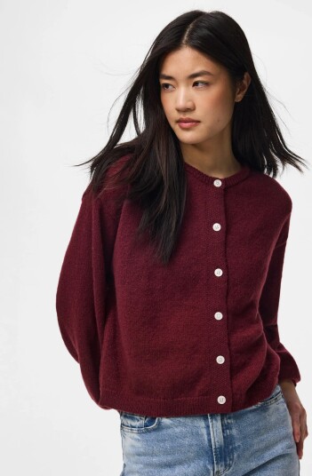 Pieces Pcida Ls O Neck Knit Cardigan Noos Bc Burgundy S