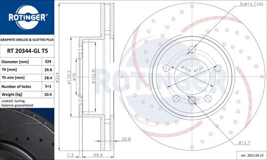 Bremseskive ROTINGER RT 20344-GL T5