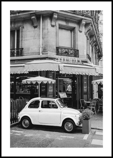 Posterbox Parisian Café and Fiat 500 Plakat Plakat / 21x30cm