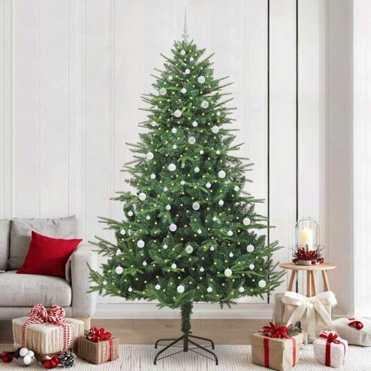 Kunstig forhåndsbelyst juletre med kule sett grønn 240 cm