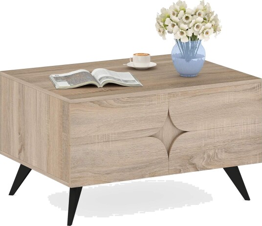 Moderne salongbord med oppbevaring – eik 3 skuffer 80x60x46 cm