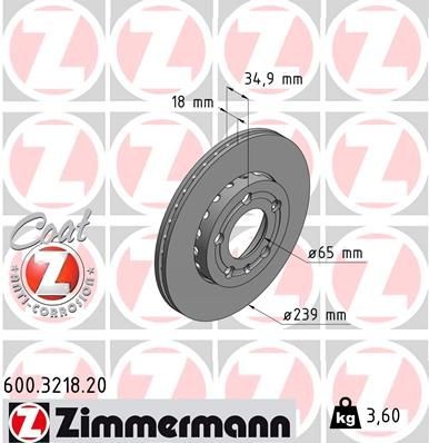 Bremseskive ZIMMERMANN 600.3218.20 Bremseskive ZIMMERMANN 600.3218.20
