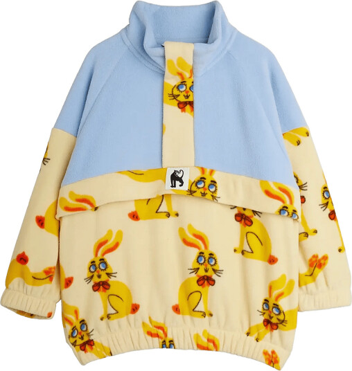 Mini Rodini Rabbits Aop Fleece Halfzip Sweater Yellow 92/98