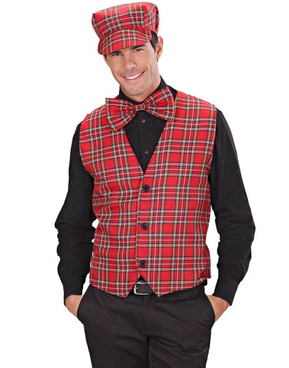 Rød Tartan Mønstret Kostymevest Strl XL