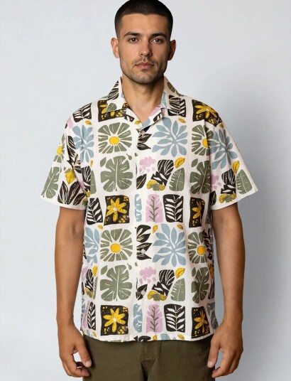 Fat Moose Sea Cotton/Linen S/S Shirt Multi/patterned XXXL