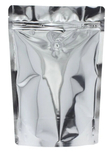 250g Zip Coffee Bag with Valve - Shiny Silver