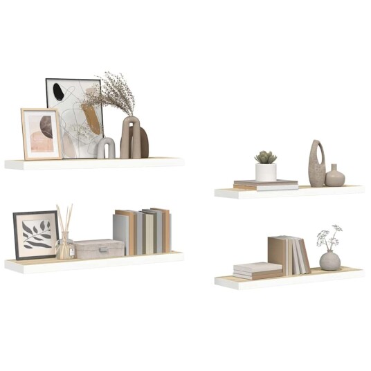 vidaXL Flytende vegghyller 4 stk eik og hvit 80x23,5x3,8 cm MDF