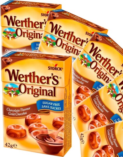 12 stk Werthers Original Chocolate Sukkerfrie Karamell Sukkertøy med Sjokoladesmak Hel Eske 504 gram 12 stk Werthers Original Chocolate Sukkerfrie Karamell Sukkertøy med Sjokoladesmak Hel Eske 504 gram