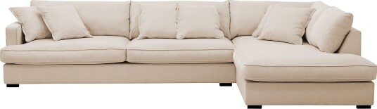 Rossita Lyx 4 seters Høyrevendt L formet Extra Dyp Sjeselongsofa i Manchester Beige Kordfløyel