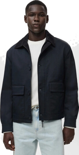 Mango Water-Repellent Jacket With Corduroy Collar - Navy - XXL